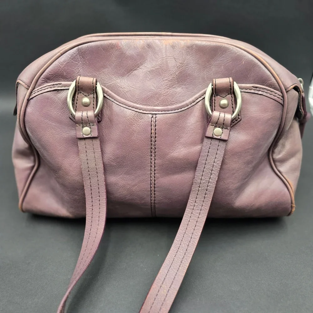Franklin Covey Plum Purple Full Grain Leather Satchel Handbag AS IS
